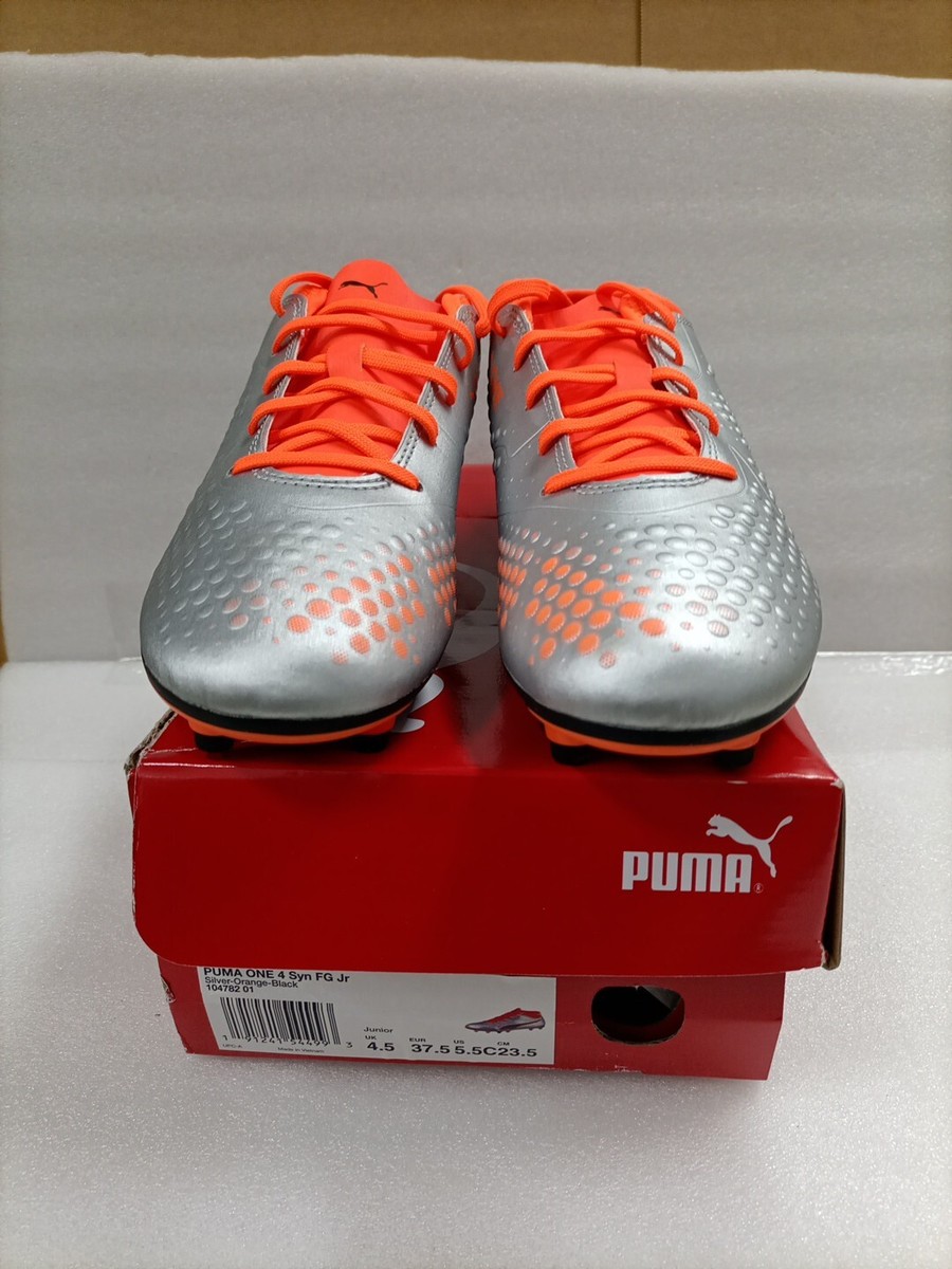 Puma One 4 Syn FG Jr Soccer Silver Orange Black Big Kids 5.5 | eBay