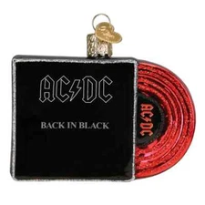 Old World Christmas AC/DC BACK IN BLACK ALBUM COVER (38072) Glass Orn. w/OWC Box
