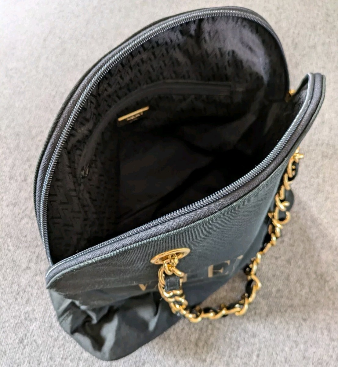 Vintage VALENTINO Garavani Chain Tote Dome Bag Canvas Black Rare