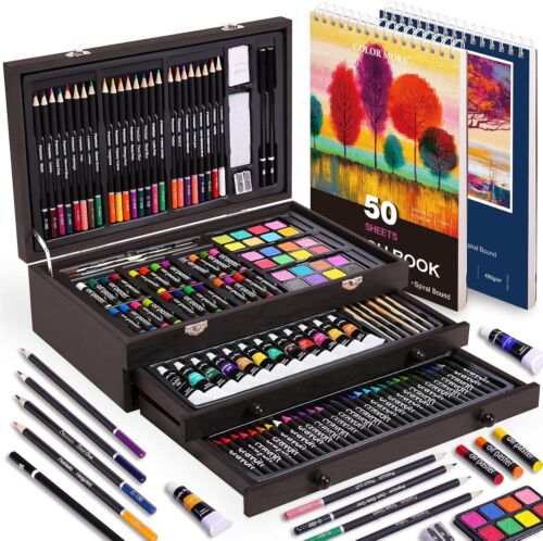 175 Piece Deluxe Art Set with 2 Drawing Pads, Acrylic Paints,Crayons,Colored Pen