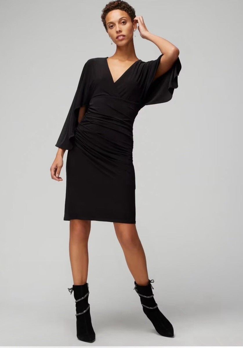 Flutter Sleeve Ruched Dress LBD Small NWT White House Black Market