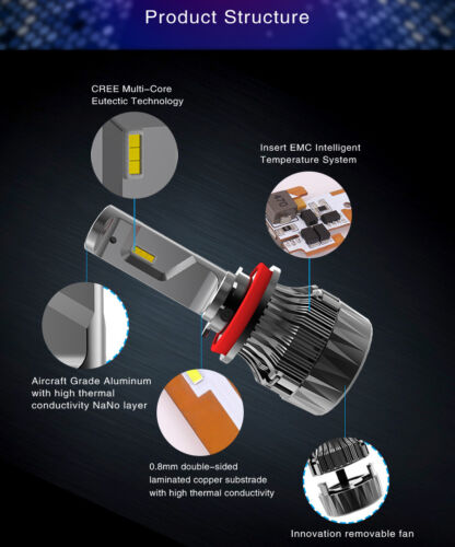 Alla Lighting H11 H9 H8 LED Headlight Bulb Kit Low Beam Fog Light Lamp 60W White - Bild 12 von 12