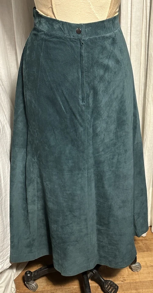 复古 Hunt Club Forest 绿色麂皮绒 A 字长裙,尺寸 12(S) 二手 — 第 3/4 张图片
