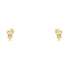 14K Real Gold Cute Skull Stud Earrings