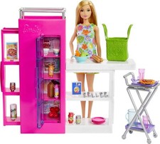 Barbie Doll Kitchen Pantry Playset with 30 Food Accessories for Kids