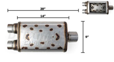 FLOW CHASER 930402 STAINLESS STEEL MUFFLER 3'' IN/2.5OUT C/D 14'' BODY REVERSIBLE