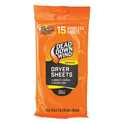 Dead Down Wind 15ct. Unscented Dryer Sheets bow hunting scent free