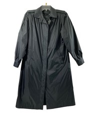 Weather Wise Womens 7/8 Black Raincoat Overcoat Outerwear Vintage Zip Liner