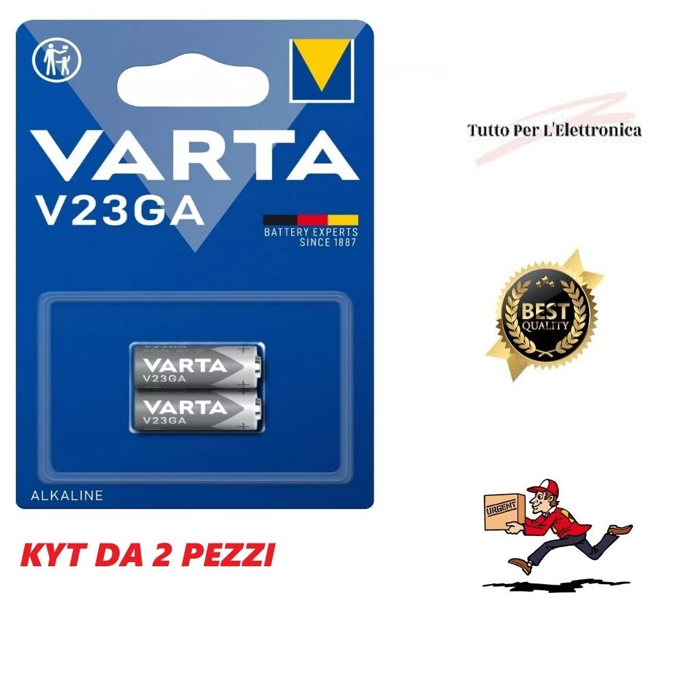 VARTA ORIGINALE PILA ALCALINA A23, V23GA, L1028, LR23A, 12V CONFEZIONE 2 PEZZI