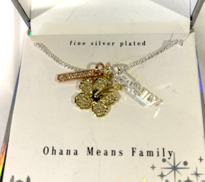 Disney Lilo & Stitch Fine Sliver Plated Pendant Necklace Ohana Means Family