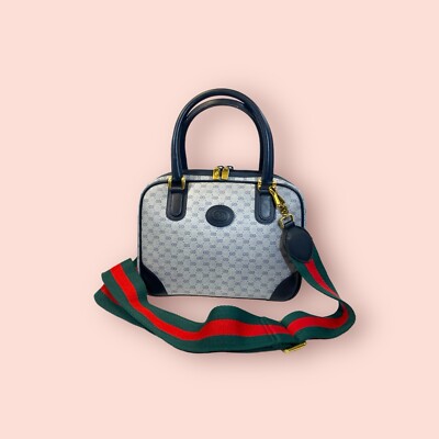 GUCCI Vintage Luxury Designer Micro Navy GG Logo Bowling Bag