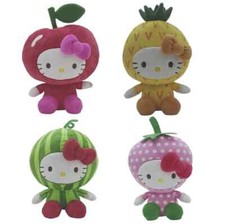 HELLO KITTY SET OF 4 PLUSH TOYS 6" STRAWBERRY PINEAPPLE WATERMELON  APPLE NWT