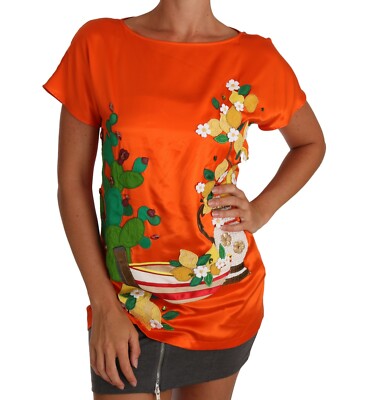 DOLCE & GABBANA Bluse Seide Orange Zitrone Kristall Top IT38 / US4 / XS