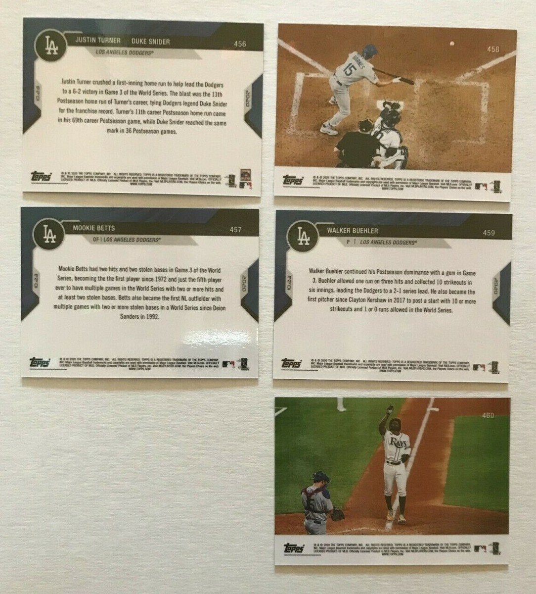 2020 Topps Now WORLD SERIES Game 3 LA Dodgers 5 Card Set BETTS