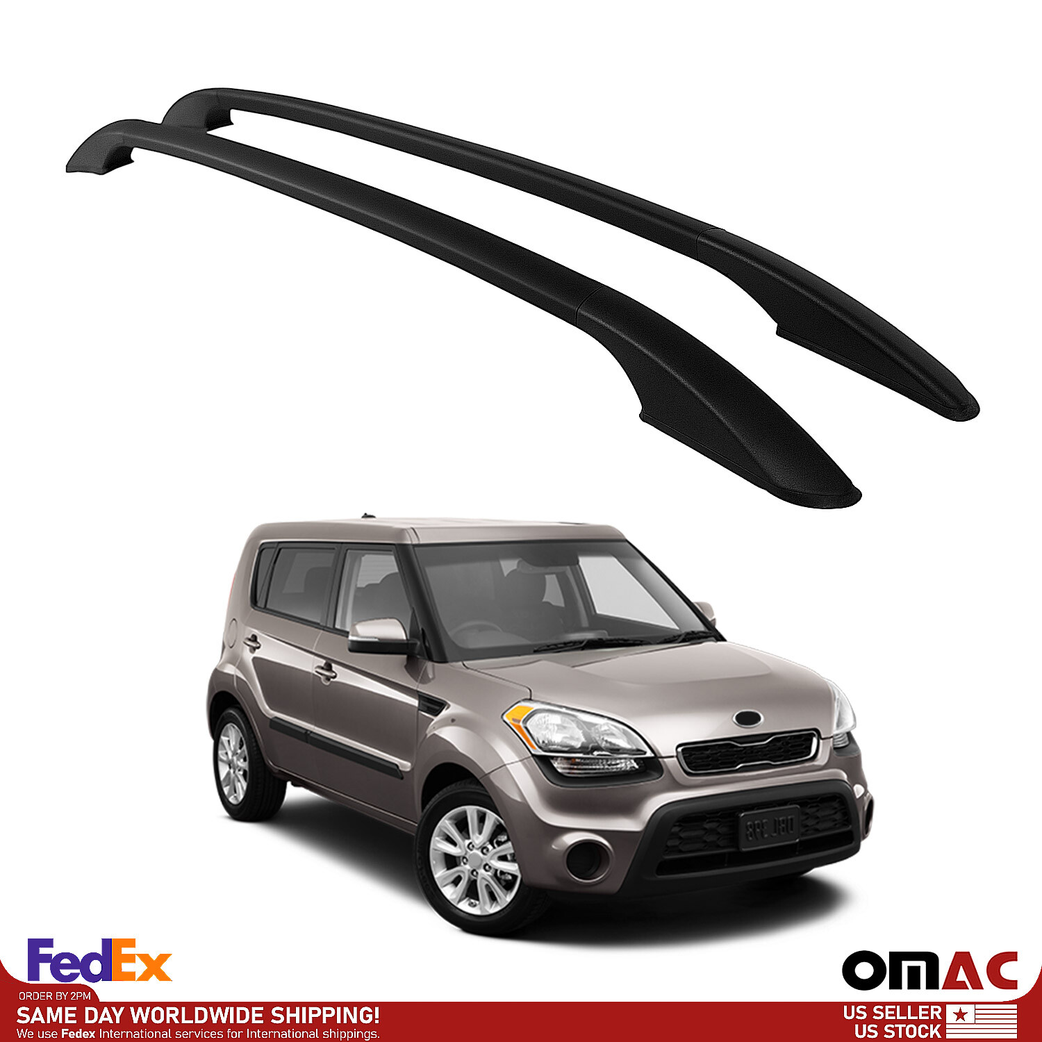 Top Roof Rail For Kia Soul 20092014 Side Rails Luggage Bars Alu Black
