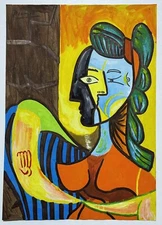 Pablo Picasso Drawing on old paper (Handmade) signed and stamped artwork