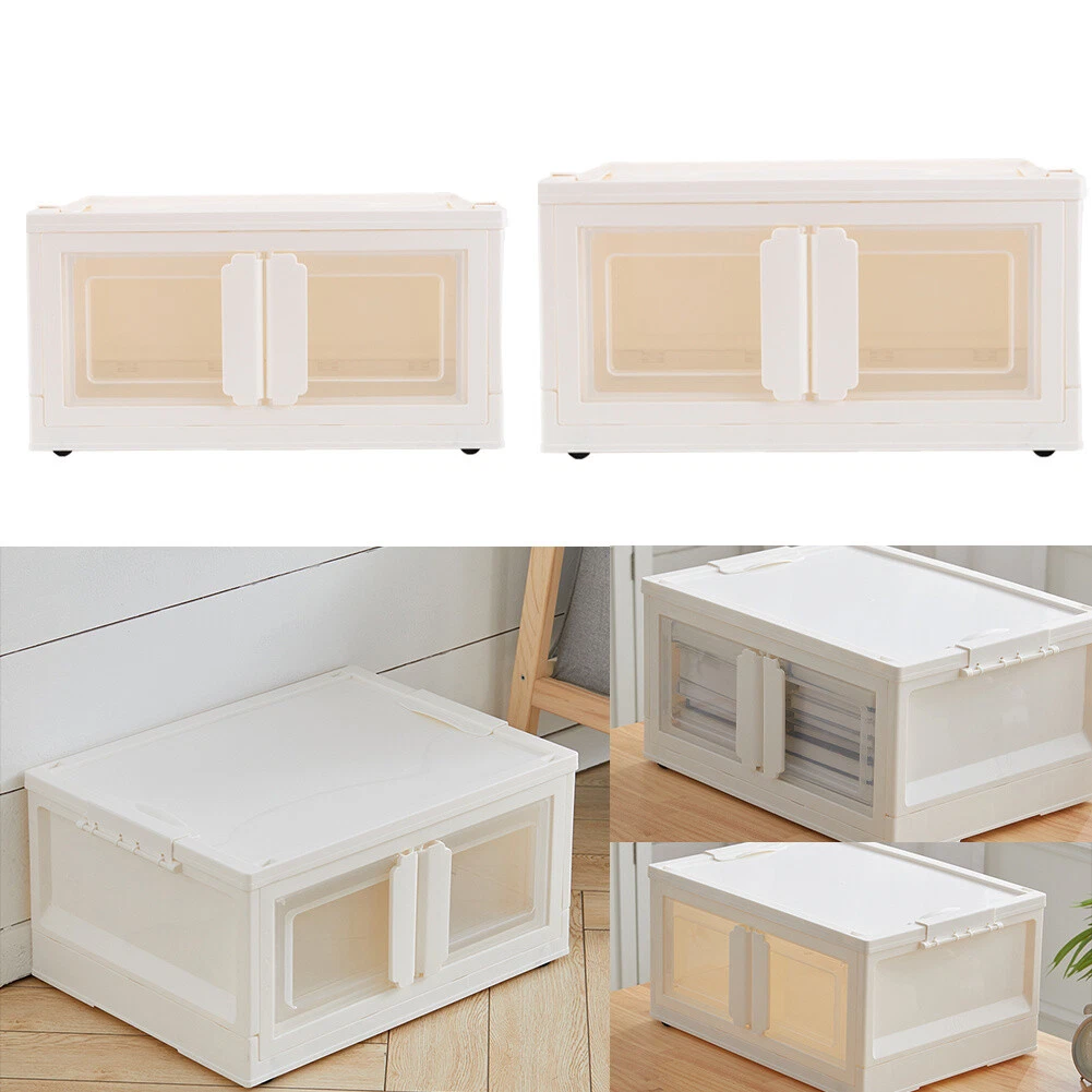 Foldable Plastic Cupboard Cabinet Clothes Toys Box Storage Chest Top Front Open