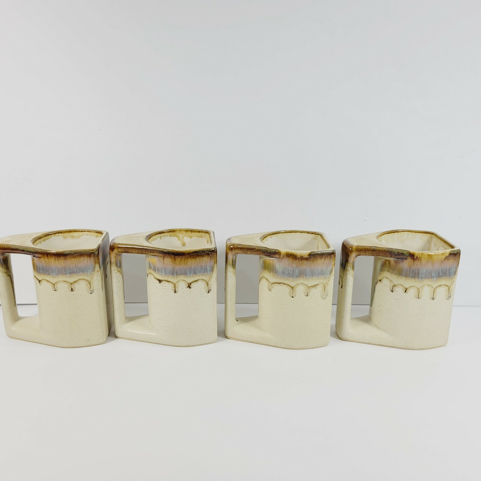 Padilla Mexico Coffee Mugs Tea Cups Earth Stoneware Drip Glaze Set Of 4