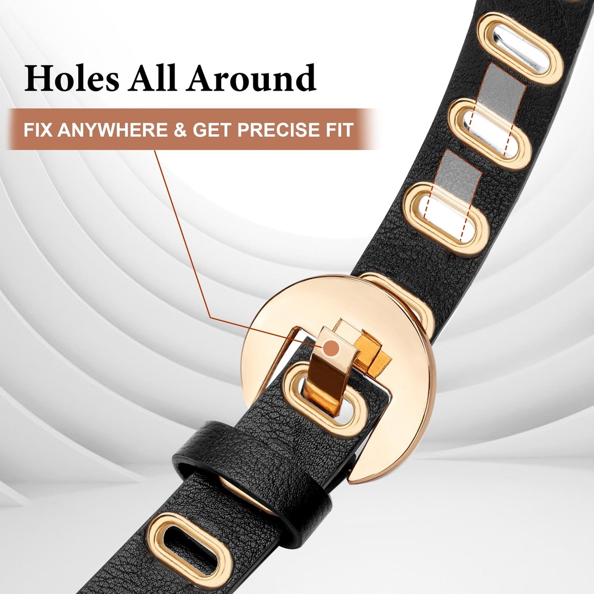7841 Skinny Grommet Belt Set, Black Belt With Gold Buckle For Women Dresses WHIPPY-Women-Skinny-Leather-  main image 4