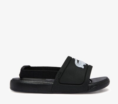 Lacoste L.30 Kleinkind Kinder UK C8 Sommer Flip Flop Slide schwarz hinten Riemen neu