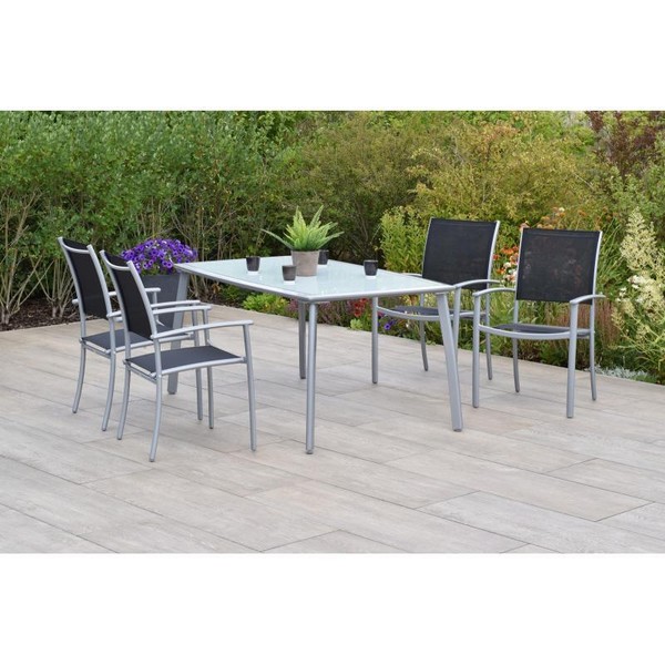 Merxx GartenmöBel Milano Set 5Tlg. 4 Stapelsessel Schwarz + 1 Tisch 150 X 90 Cm-image
