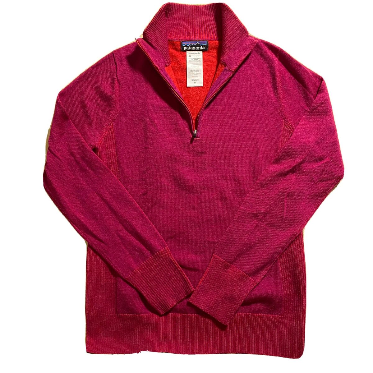 Patagonia Womens 100% Merino Wool Pink 1/4 Zip Sweater Patagonia Womens 100% Merino Wool Pink 1/4 Zip Sweater