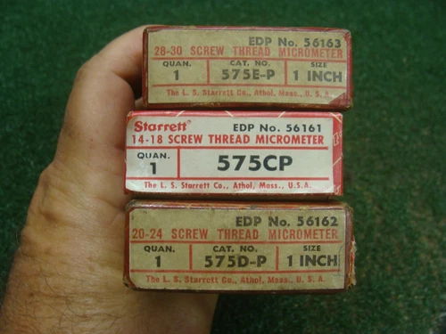 (3) STARRETT MICROMETER CALIPERs 575 EP,CP,DP {14-18, 20-24, 28-30} with boxes