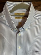 Roundtree Yorke Gold Label Oxford Mens Striped Non-Iron Dress Shirt Sz 17/35