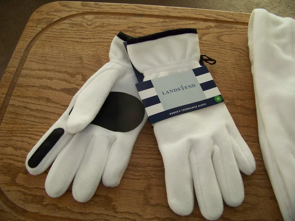 New Lands End женщин флис шляпа и перчатки комплект слоновой кости перчатки Med и шляпа L/XL новый - Изображение 2 из 4