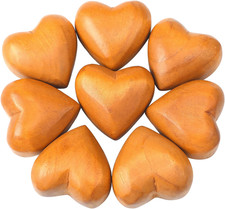 8 Pcs Handmade Wooden Hearts Olive 3D Love Crafts Pine Carved Decor for Wedding