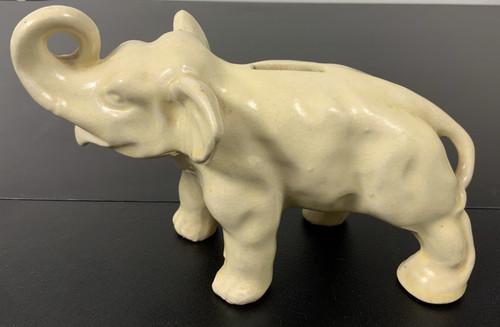 Antique Elephant Sealed Bank Figurine w/ Trunk Up Japan Glazed Ceramic 1930's