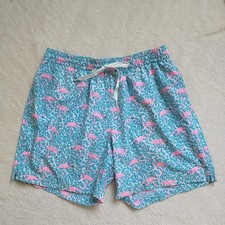 Chubbies Swim Trunks Mens L Blue Pink Domingos Are For Flamingos Lined 5.5" READ