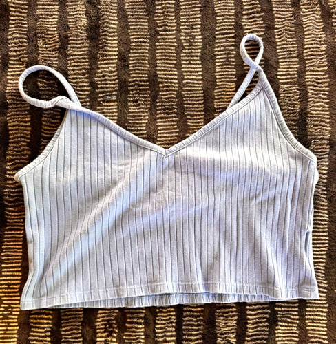 H&M Basic Blue Ribbed Knit Spaghetti Strap Bralette, Adjustable, Wireless M