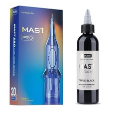 Mast Pro Tattoo Cartridges 1005RL 20Pcs Disposable Needles with 4oz Black...