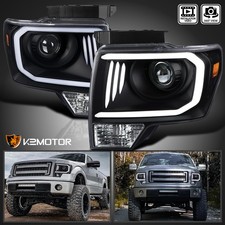 Fits 2009-2014 Ford F150 F-150 Black Led Tube Projector Headlights Headlamps