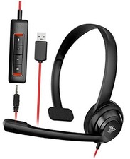 HW02 USB Headset with Microphone Noise Cancelling in-line Control, Black
