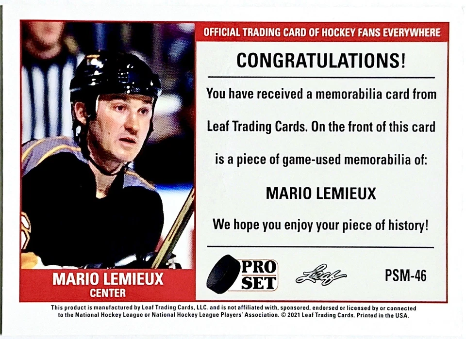 Pro Set Game Used Jersey Mario Lemieux PATCH #PSM-46 RED BORDER Penguins RARE — 第 2/2 张图片