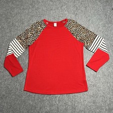 Sunshine & Rodeos Womens Long Sleeve Raglan Colorblock Leopard Top Red Size M
