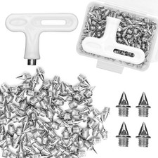 100 Pcs 1/4" Carbon Steel Track Spikes with Wrench for Running Shoes Silver