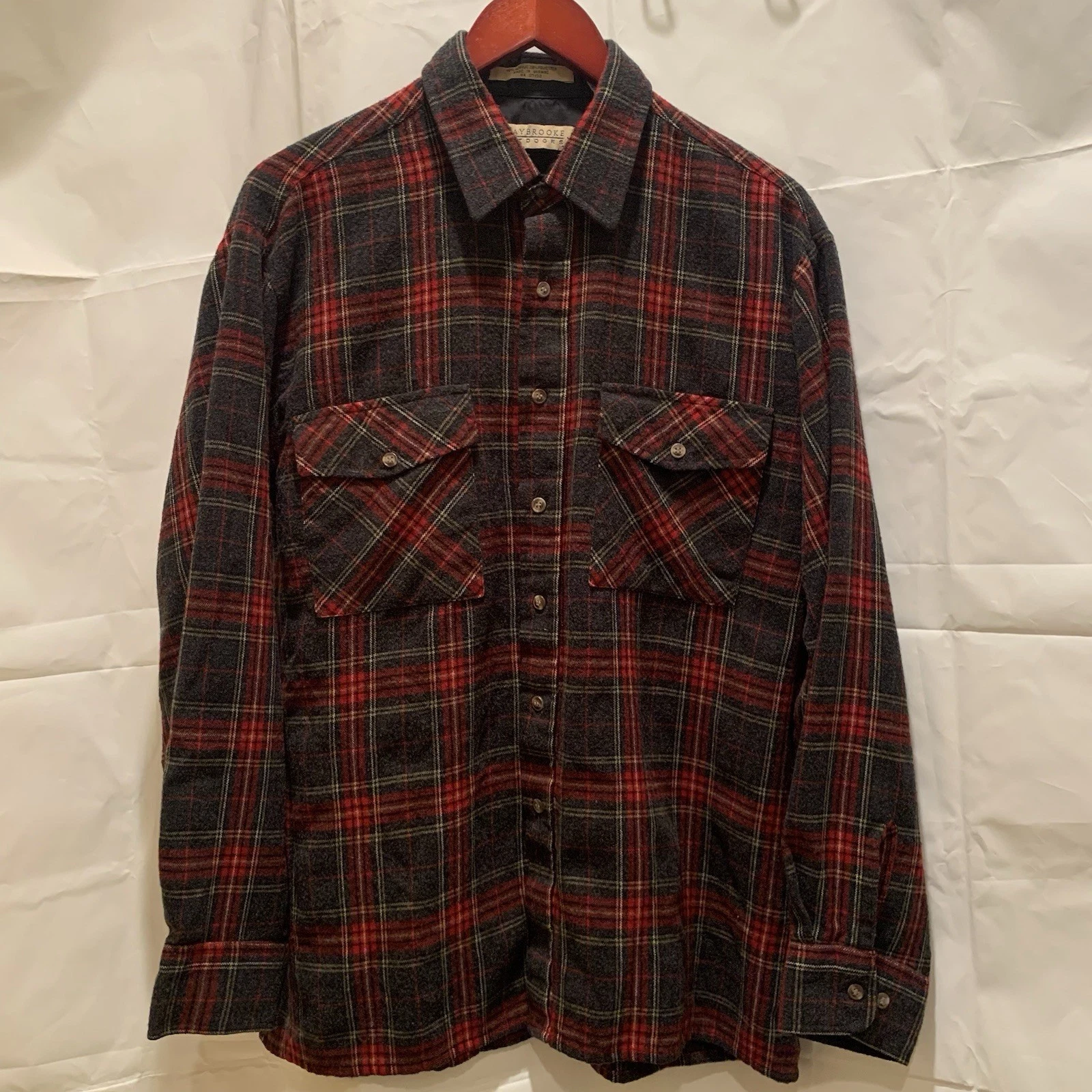 Claybrooke Outdoors Red & Grey Plaid Shirt Men's Large Long Sleeve Gorpcore