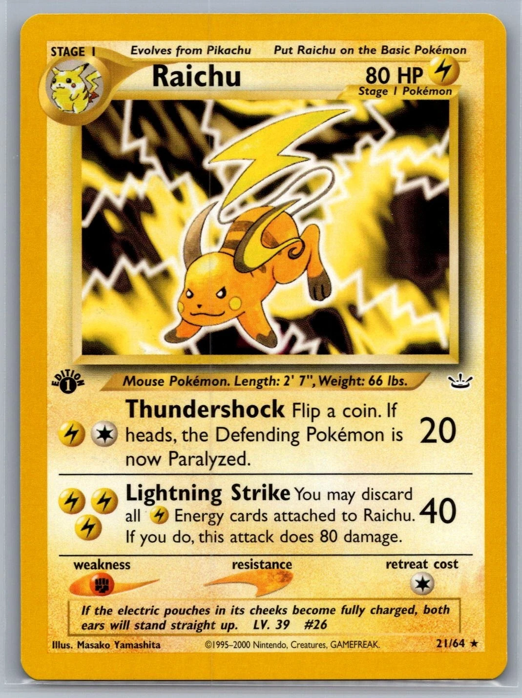 2001 Pokemon Neo Revelation 1st Edition - Raichu 21/64 LP-NM
