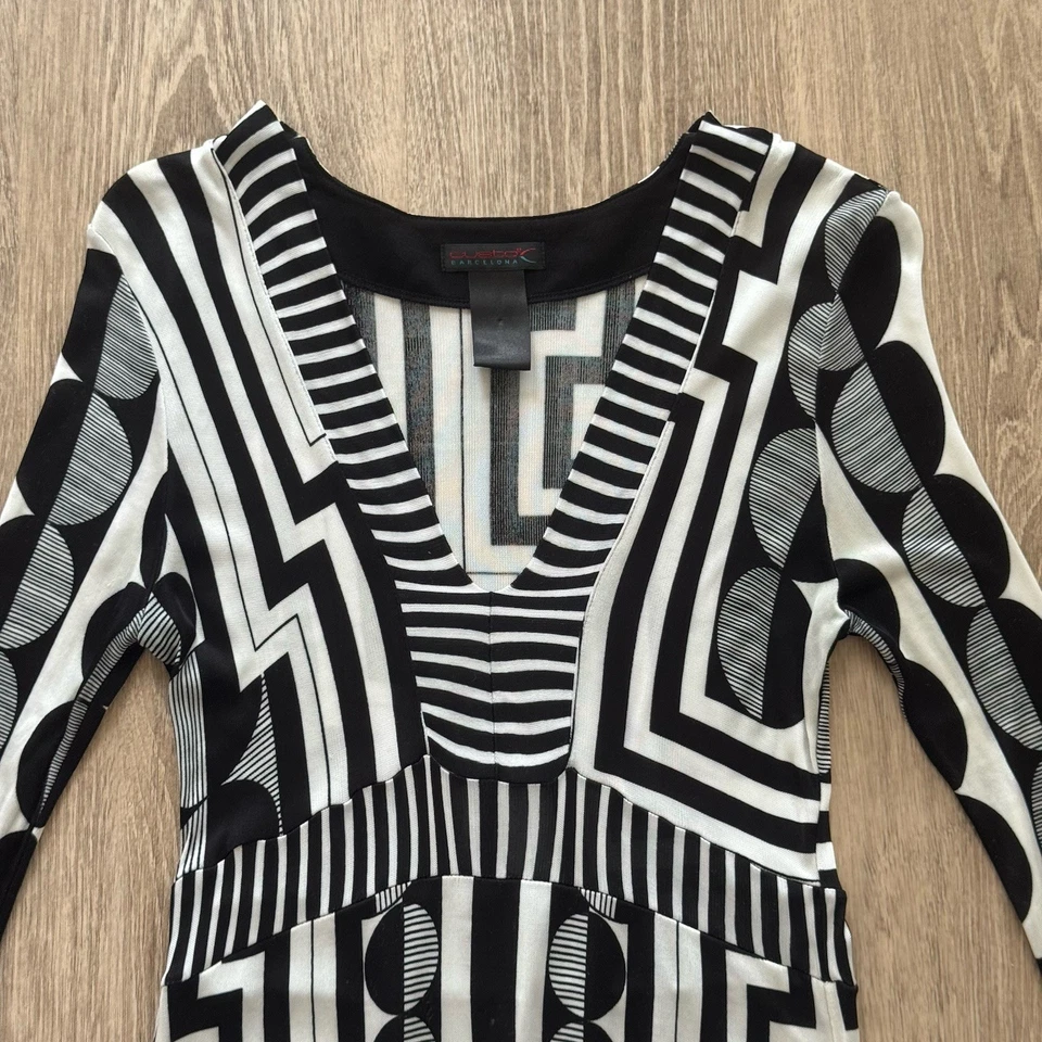 Vestido Y2K Vintage Custo Barcelona Blanco y Negro Retro Malla Geométrica Años 90 Talla 2 Foto 3 de 4