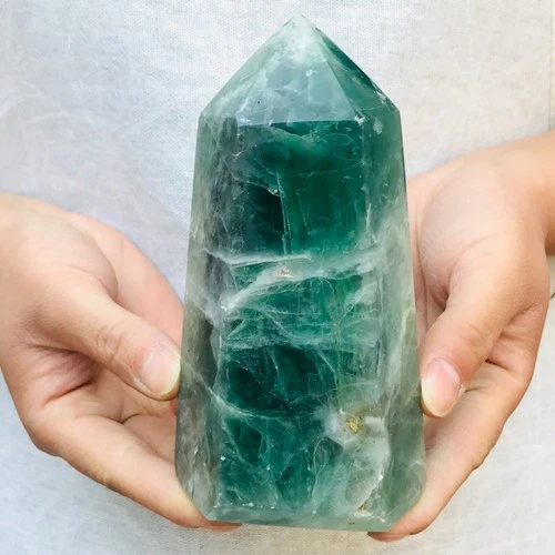 1338G Natural fluorite obelisk Quartz Crystal Energy Column Reiki Healing