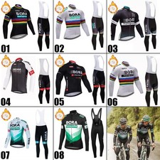 Winter Men's Cycling Jersey Set Fleece Long Sleeves Padded Pants 3 Pockets