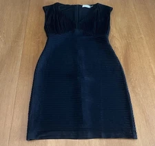 Calvin Klein Black Textured- Pleat Bodycon Sheath Mini Dress, Stretch Knit, Sz 4