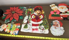Vintage lata 80. Bożonarodzeniowy papier Wycinany wykrojnik Zestaw dekoracji ściennych, Święty Mikołaj, Anioły, Drzewa, Wianki L5
