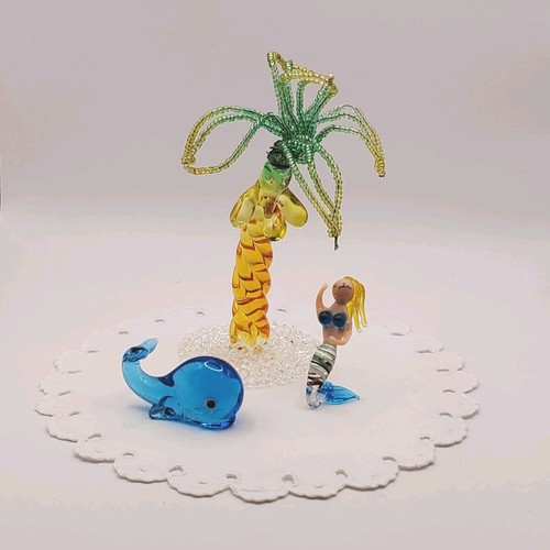 3 estatuillas de vidrio sirena palmera ballena miniaturas vidrio soplado a mano de colección - Imagen 1 de 18