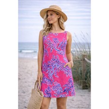 Lilly Pulitzer Pink Blue Coral Reef Cotton Shift Dress Size 10 Sleeveless Resort