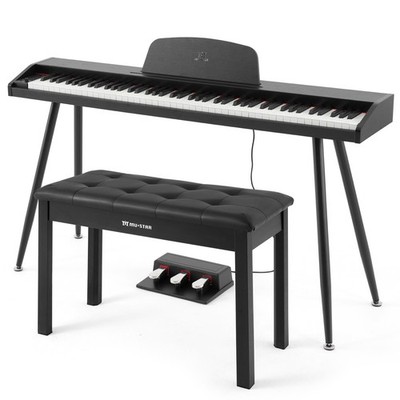 Black 88Keys Electric Digital Piano Semi Weighted,3 Pedal,USB/MIDI,Storage Stool