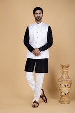 3 Pc Mens Pakistani Designer Bollywood Wear Traditional Kurta Payjama Jacket Set